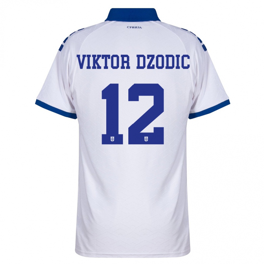 גברים כדורגל סרביה Viktor Dzodic #12 כהה לבן אדום הרחק ג'רזי 26-28