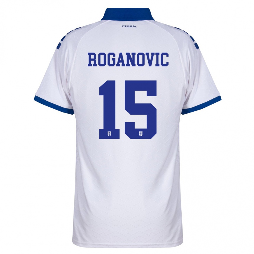 גברים כדורגל סרביה Vuk Roganovic #15 כהה לבן אדום הרחק ג'רזי 26-28