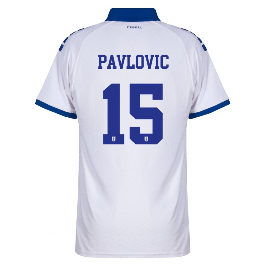 גברים כדורגל סרביה Dusan Pavlovic #15 כהה לבן אדום הרחק ג'רזי 26-28