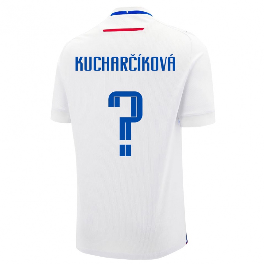 גברים כדורגל סלובקיה Dominika Kucharčíková #0 לבן כחול הרחק ג'רזי 26-28