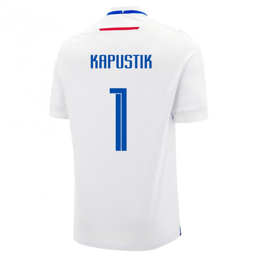 גברים כדורגל סלובקיה Simon Kapustik #1 לבן כחול הרחק ג'רזי 26-28