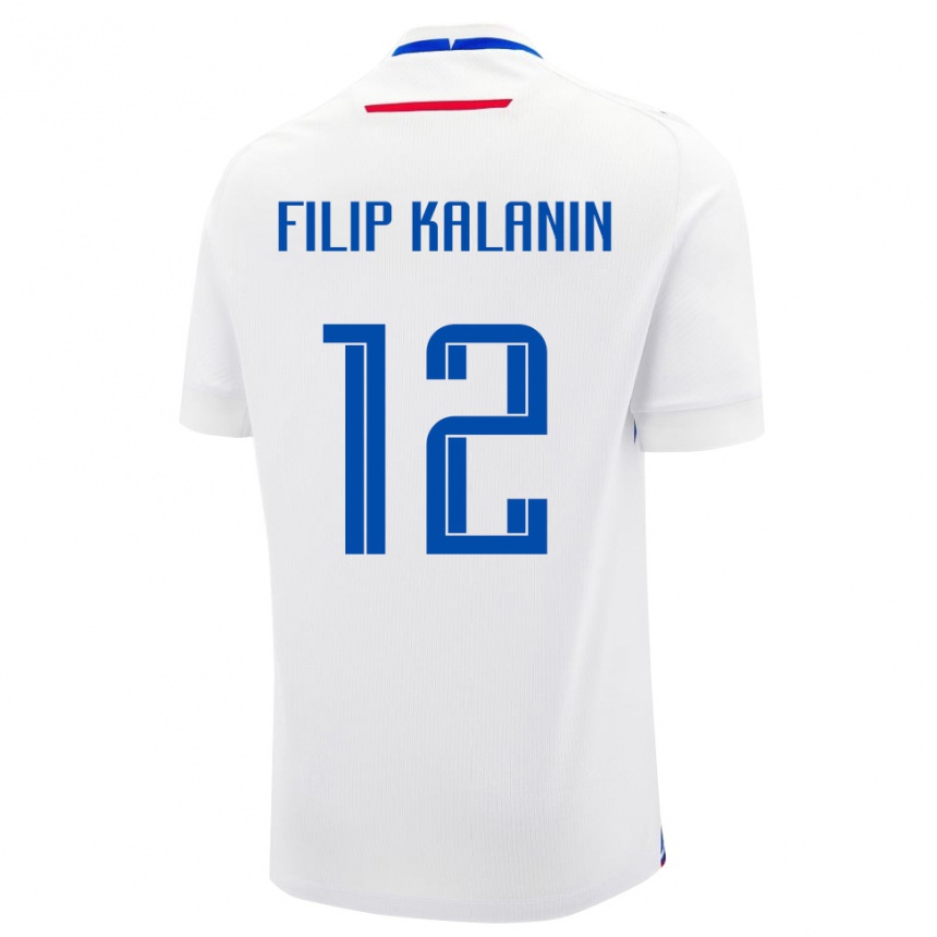 גברים כדורגל סלובקיה Filip Kalanin #12 לבן כחול הרחק ג'רזי 26-28