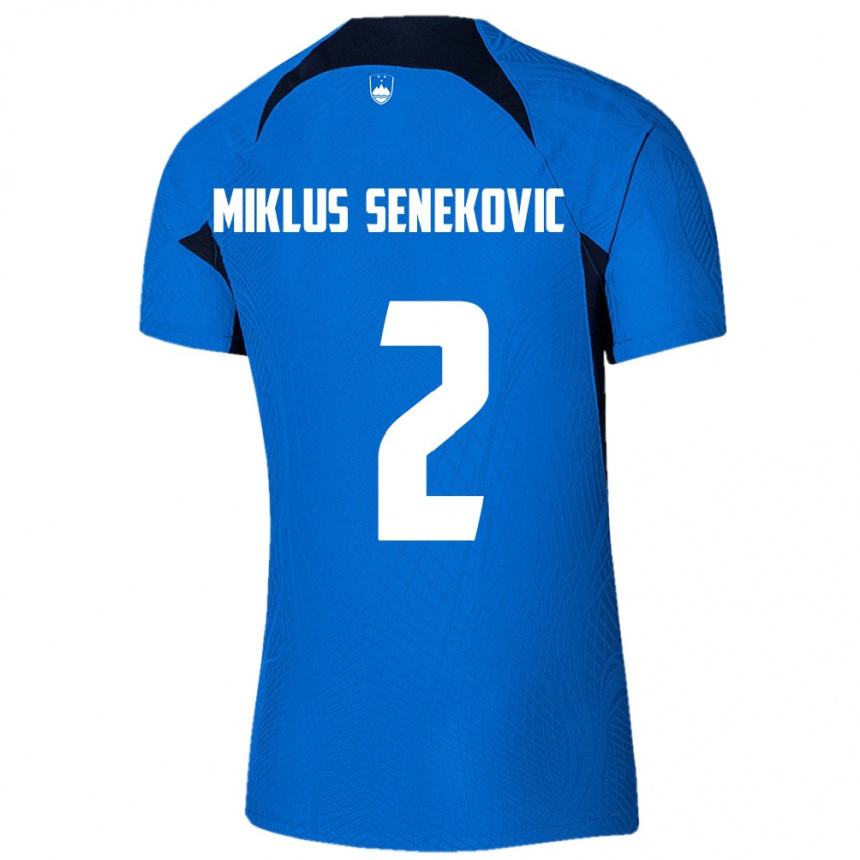 גברים כדורגל סלובניה Gal Miklus Senekovic #2 כחול לבן הרחק ג'רזי 26-28