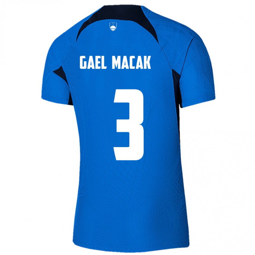 גברים כדורגל סלובניה Gael Macak #3 כחול לבן הרחק ג'רזי 26-28