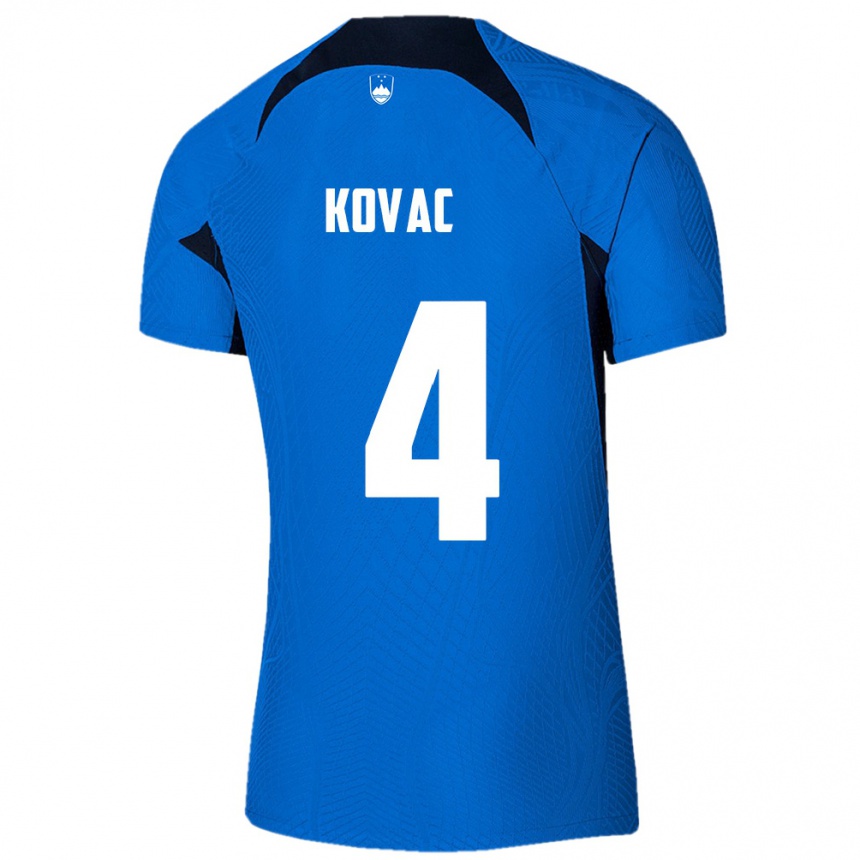 גברים כדורגל סלובניה Blaz Kovac #4 כחול לבן הרחק ג'רזי 26-28