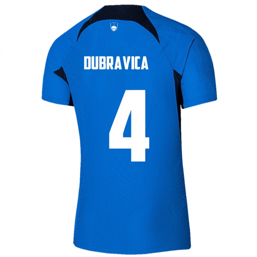 גברים כדורגל סלובניה Leon Dubravica #4 כחול לבן הרחק ג'רזי 26-28