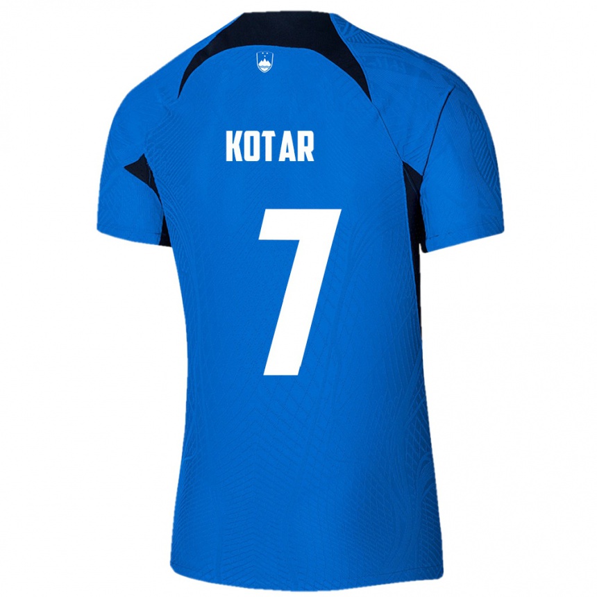 גברים כדורגל סלובניה Tristan Kotar #7 כחול לבן הרחק ג'רזי 26-28