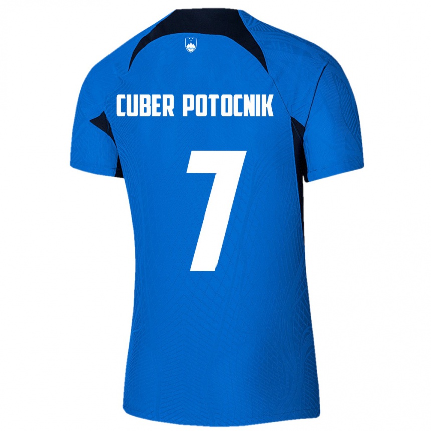 גברים כדורגל סלובניה Jaka Cuber Potocnik #7 כחול לבן הרחק ג'רזי 26-28