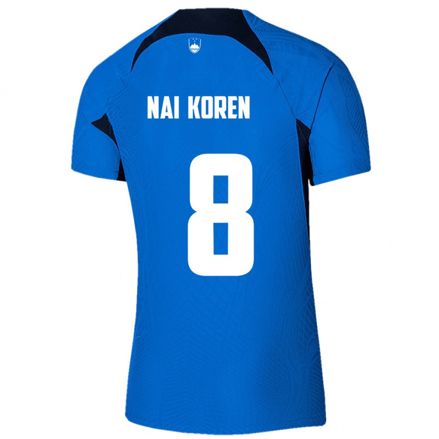 גברים כדורגל סלובניה Tian Nai Koren #8 כחול לבן הרחק ג'רזי 26-28