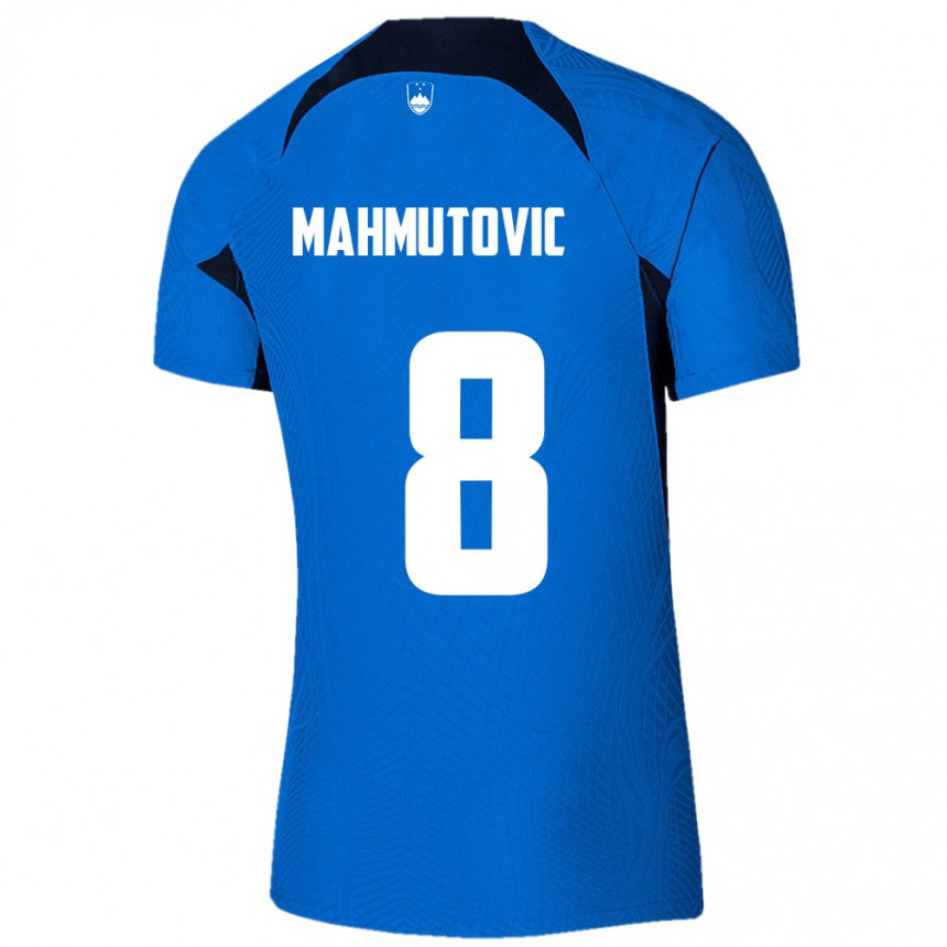גברים כדורגל סלובניה Malik Mahmutovic #8 כחול לבן הרחק ג'רזי 26-28