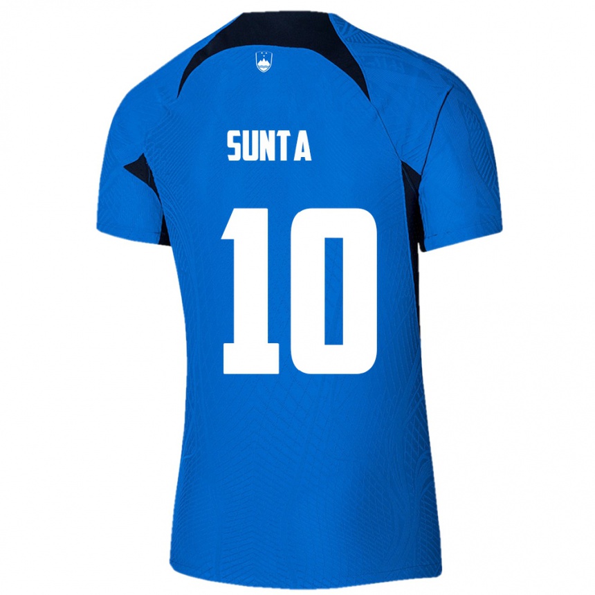 גברים כדורגל סלובניה Sven Sunta #10 כחול לבן הרחק ג'רזי 26-28