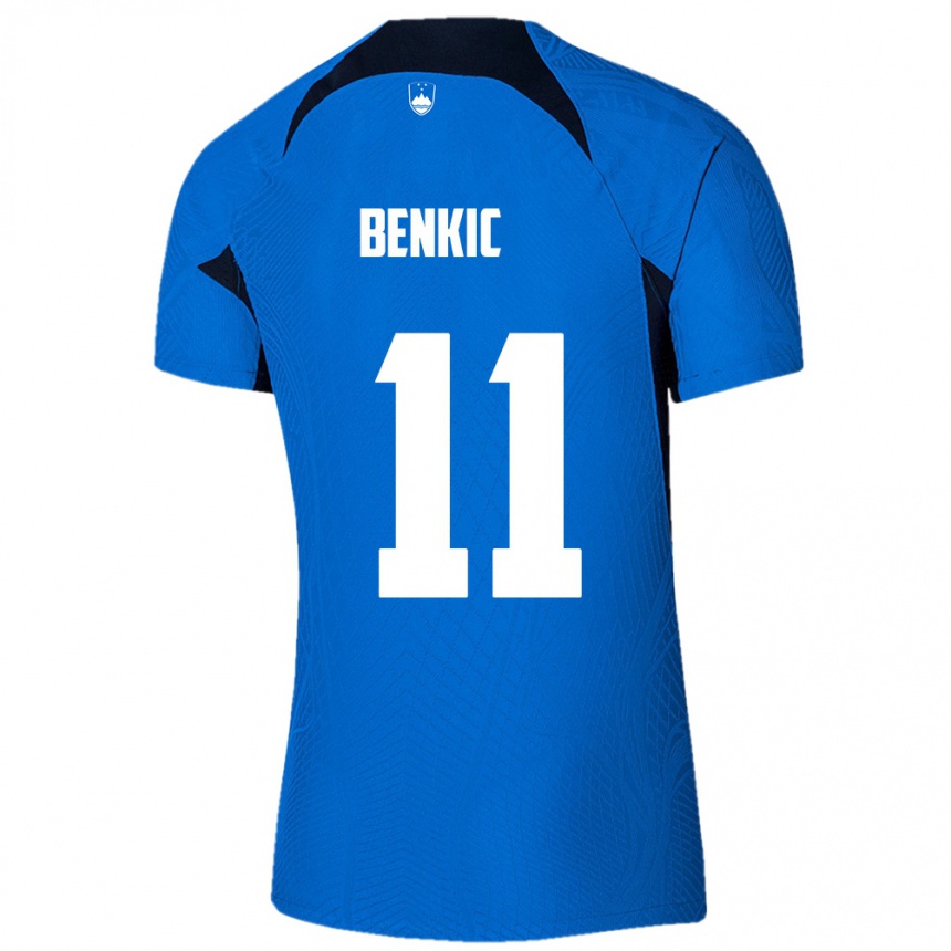 גברים כדורגל סלובניה Kevin Benkic #11 כחול לבן הרחק ג'רזי 26-28
