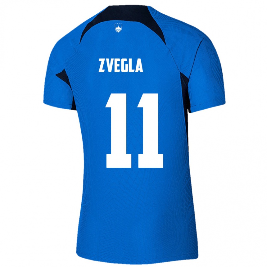 גברים כדורגל סלובניה Noel Zvegla #11 כחול לבן הרחק ג'רזי 26-28
