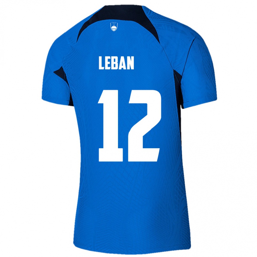 גברים כדורגל סלובניה Zan Luk Leban #12 כחול לבן הרחק ג'רזי 26-28
