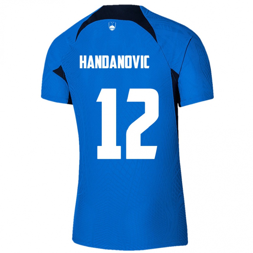 גברים כדורגל סלובניה Tanej Handanovic #12 כחול לבן הרחק ג'רזי 26-28