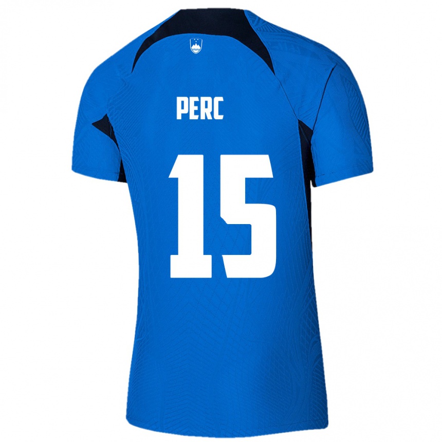 גברים כדורגל סלובניה Nick Perc #15 כחול לבן הרחק ג'רזי 26-28