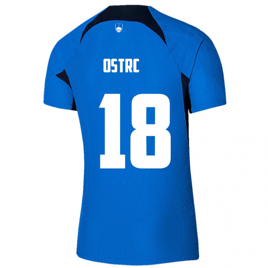 גברים כדורגל סלובניה Enrik Ostrc #18 כחול לבן הרחק ג'רזי 26-28