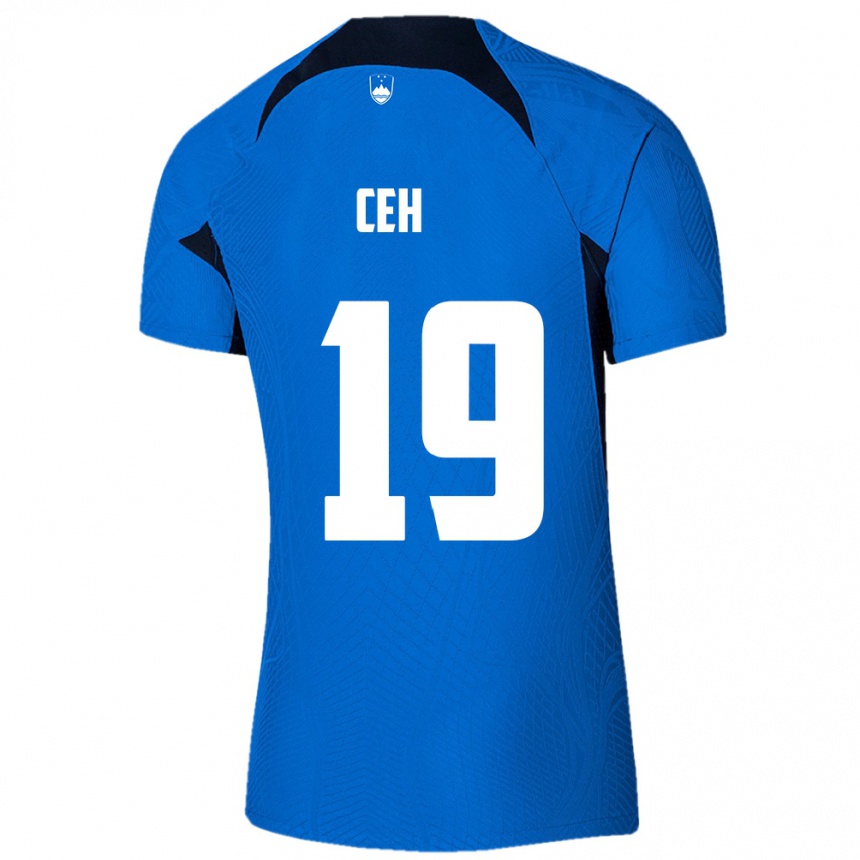 גברים כדורגל סלובניה Lukas Ceh #19 כחול לבן הרחק ג'רזי 26-28