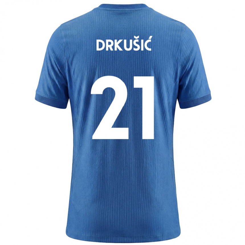 גברים כדורגל סלובניה Vanja Drkusic #21 כחול לבן הרחק ג'רזי 26-28