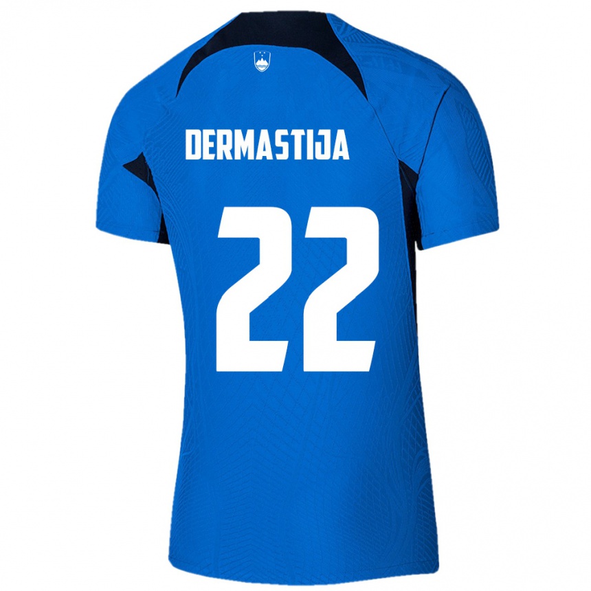 גברים כדורגל סלובניה Nejc Dermastija #22 כחול לבן הרחק ג'רזי 26-28