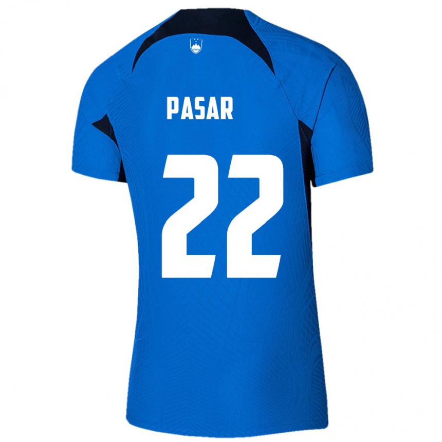 גברים כדורגל סלובניה Melania Pasar #22 כחול לבן הרחק ג'רזי 26-28