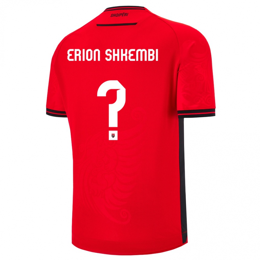 נשים כדורגל אלבניה Erion Shkembi #0 שחור אדום ג'רזי ביתית 26-28