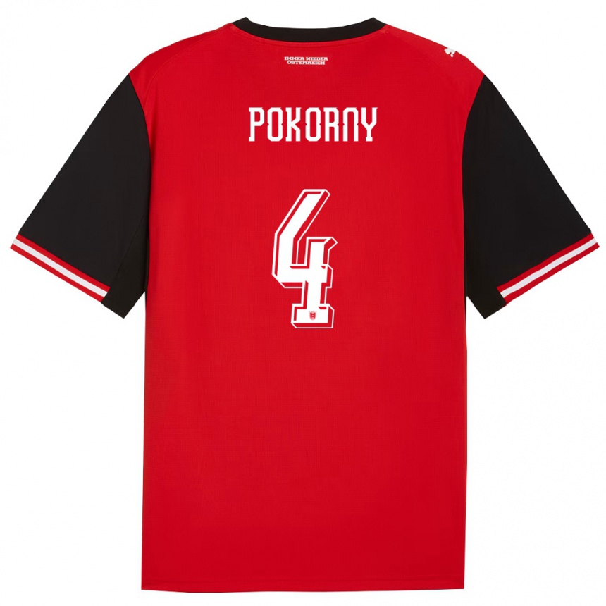 נשים כדורגל אוסטריה Jakob Pokorny #4 שחור לבן ג'רזי ביתית 26-28