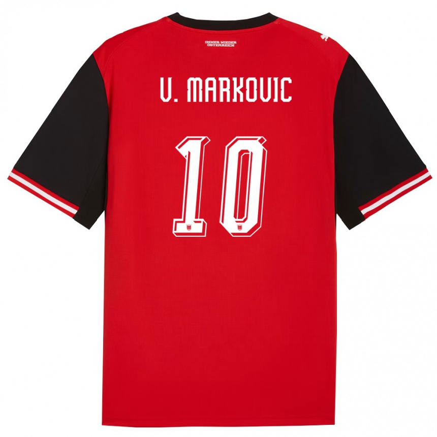 נשים כדורגל אוסטריה Vasilije Markovic #10 שחור לבן ג'רזי ביתית 26-28