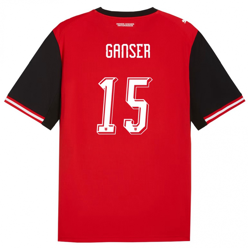 נשים כדורגל אוסטריה Emil Ganser #15 שחור לבן ג'רזי ביתית 26-28