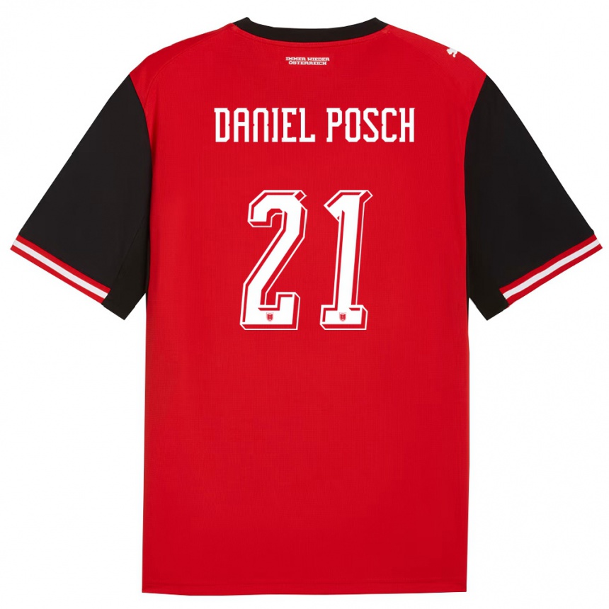 נשים כדורגל אוסטריה Daniel Posch #21 שחור לבן ג'רזי ביתית 26-28