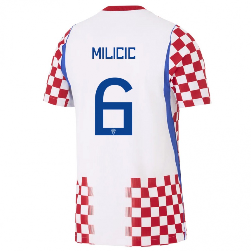 נשים כדורגל קרואטיה Matej Milicic #6 לבן אדום כחול ג'רזי ביתית 26-28
