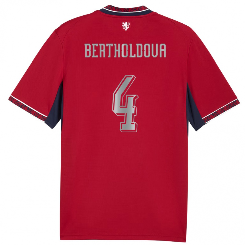 נשים כדורגל צ'כיה Petra Bertholdová #4 אדום לבן כהה ג'רזי ביתית 26-28
