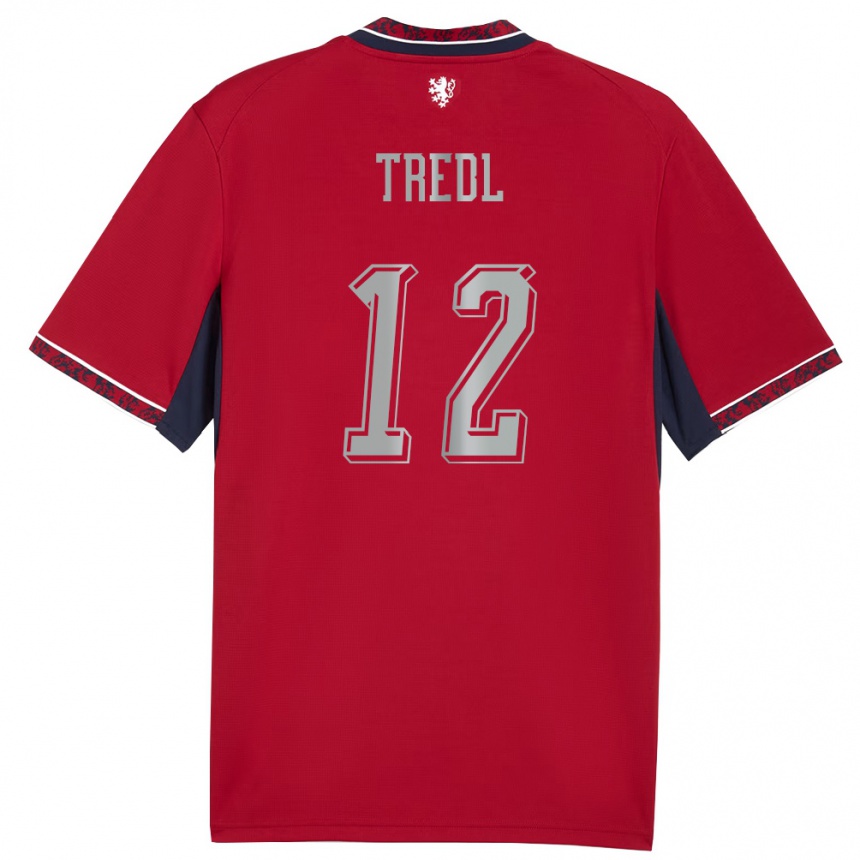 נשים כדורגל צ'כיה Jan Tredl #12 אדום לבן כהה ג'רזי ביתית 26-28
