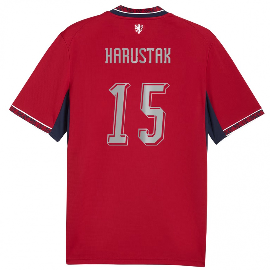נשים כדורגל צ'כיה Jan Harustak #15 אדום לבן כהה ג'רזי ביתית 26-28