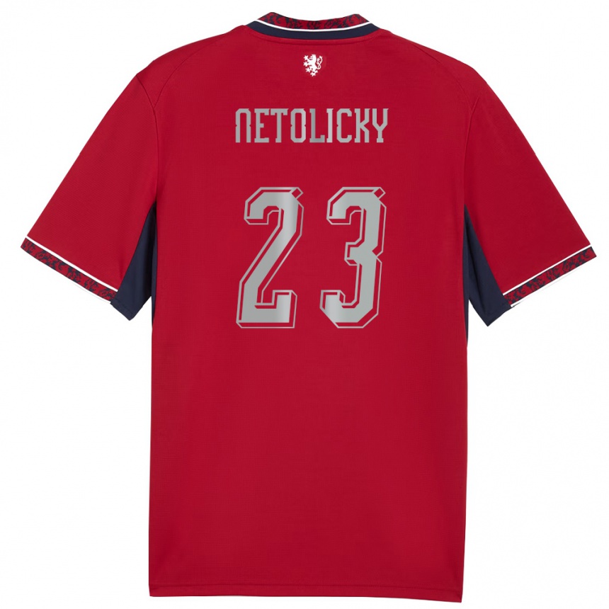 נשים כדורגל צ'כיה Lukas Netolicky #23 אדום לבן כהה ג'רזי ביתית 26-28