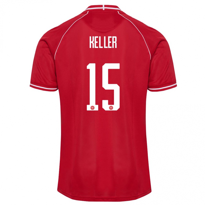 נשים כדורגל דנמרק Philip Keller #15 אדום לבן ג'רזי ביתית 26-28