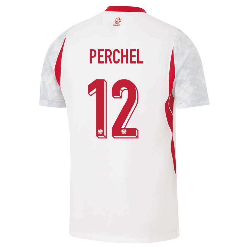 נשים כדורגל פולין Michal Perchel #12 לבן אדום אפור ג'רזי ביתית 26-28