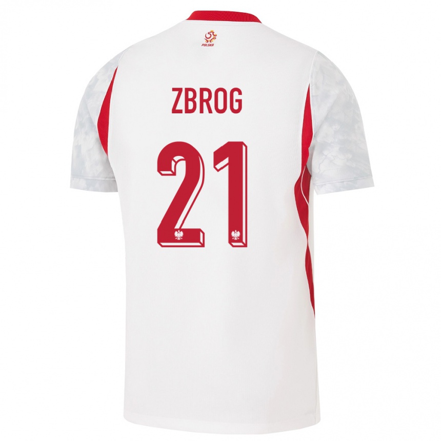 נשים כדורגל פולין Jakub Zbrog #21 לבן אדום אפור ג'רזי ביתית 26-28