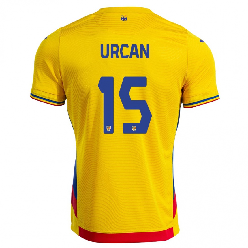 נשים כדורגל רומניה Alex Urcan #15 צהוב אדום ג'רזי ביתית 26-28