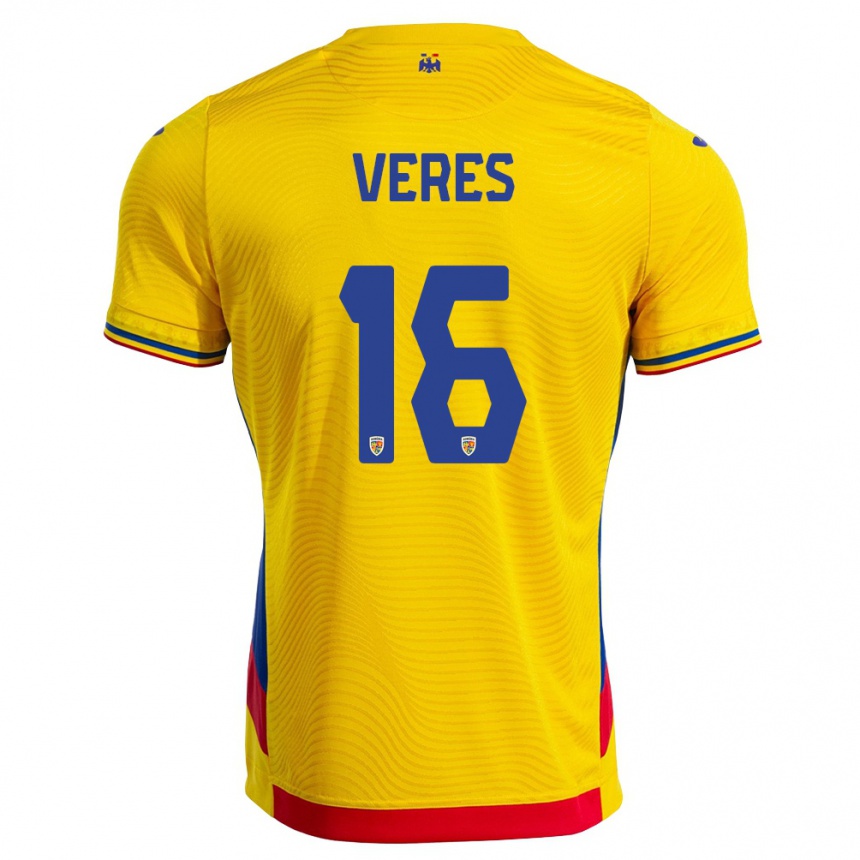 נשים כדורגל רומניה Raul Vereș #16 צהוב אדום ג'רזי ביתית 26-28