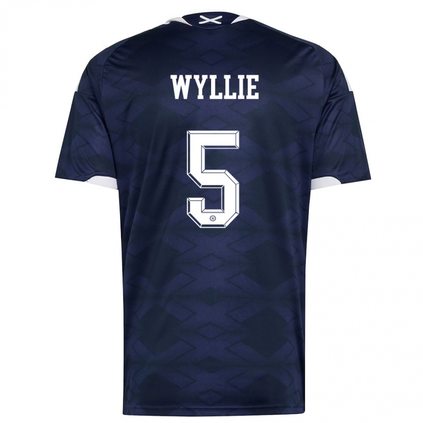נשים כדורגל סקוטלנד Jack Wyllie #5 כהה לבן ג'רזי ביתית 26-28