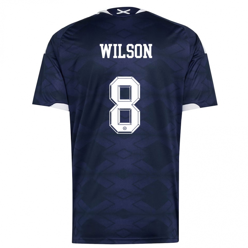 נשים כדורגל סקוטלנד Stanley Wilson #8 כהה לבן ג'רזי ביתית 26-28