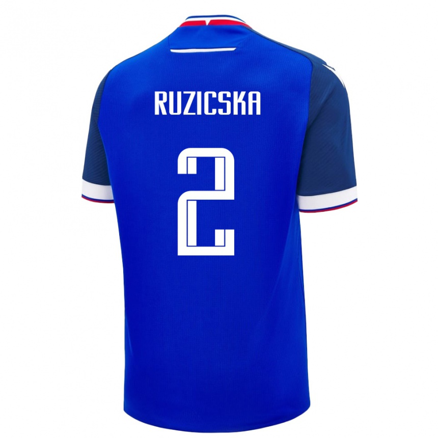 נשים כדורגל סלובקיה Dominik Ruzicska #2 כחול לבן ג'רזי ביתית 26-28