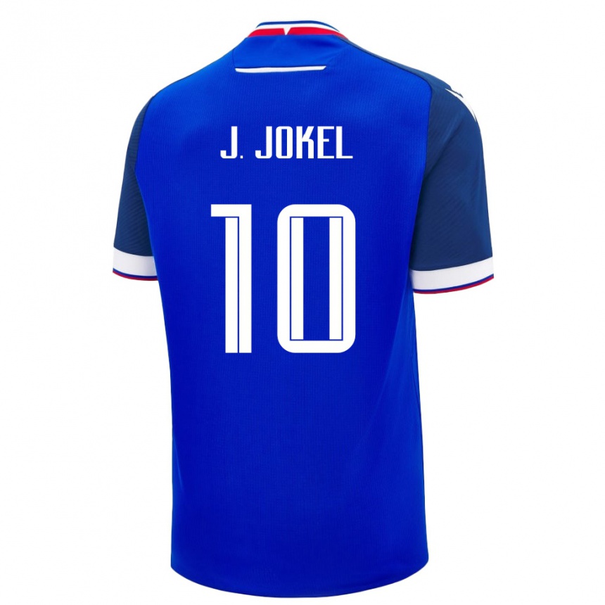 נשים כדורגל סלובקיה Jakub Jordan Jokel #10 כחול לבן ג'רזי ביתית 26-28