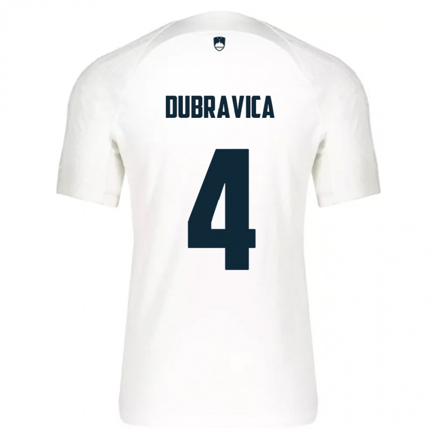 נשים כדורגל סלובניה Leon Dubravica #4 לבן כחול ג'רזי ביתית 26-28