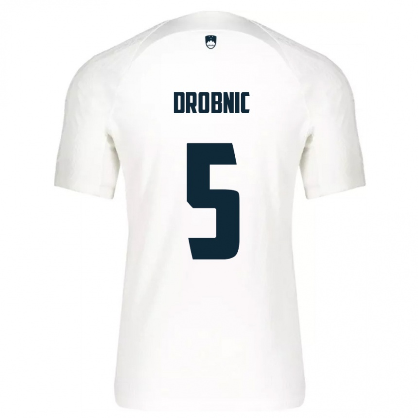 נשים כדורגל סלובניה Dominik Drobnic #5 לבן כחול ג'רזי ביתית 26-28