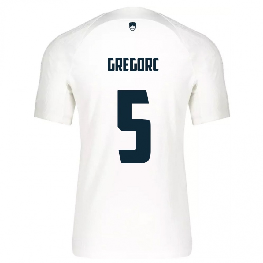 נשים כדורגל סלובניה Matija Gregorc #5 לבן כחול ג'רזי ביתית 26-28