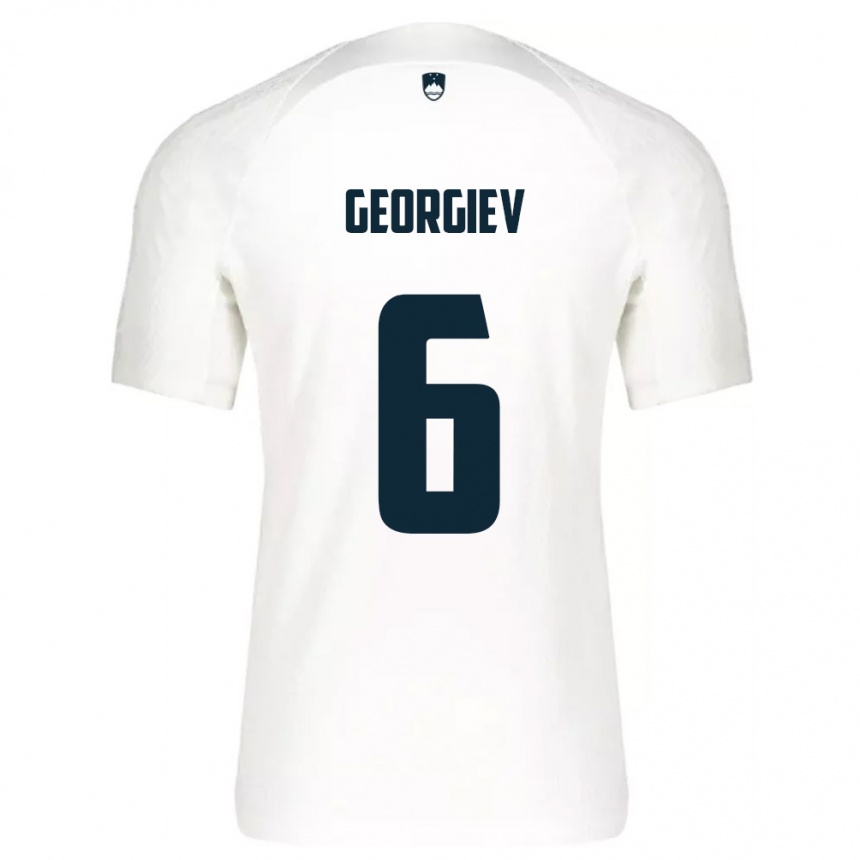 נשים כדורגל סלובניה Luka Georgiev #6 לבן כחול ג'רזי ביתית 26-28