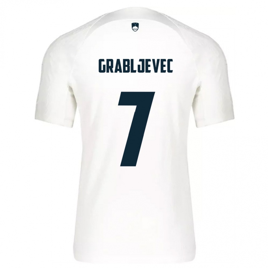 נשים כדורגל סלובניה Anze Grabljevec #7 לבן כחול ג'רזי ביתית 26-28