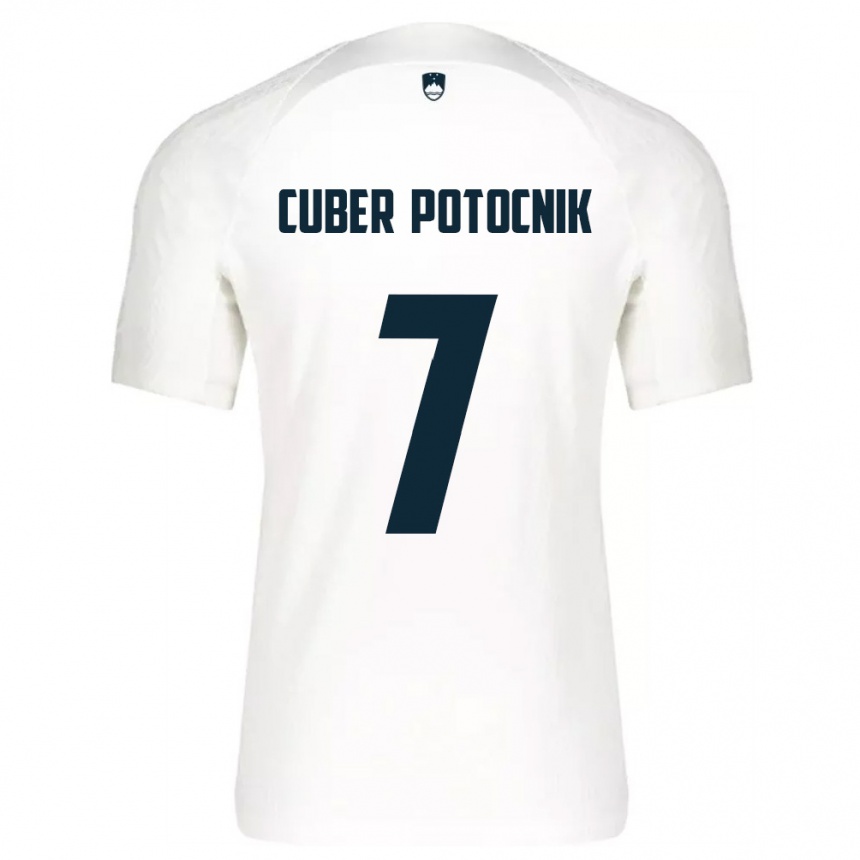 נשים כדורגל סלובניה Jaka Cuber Potocnik #7 לבן כחול ג'רזי ביתית 26-28